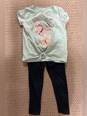 Carter's girls size 4T Mint Top with Butterfly & Black Leggings Set